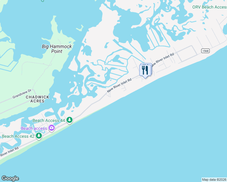 map of restaurants, bars, coffee shops, grocery stores, and more near 1896 New River Inlet Road in North Topsail Beach
