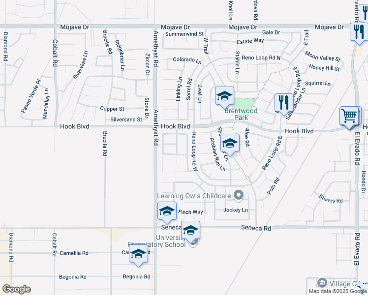 map of restaurants, bars, coffee shops, grocery stores, and more near 14820 Coachman Road in Victorville