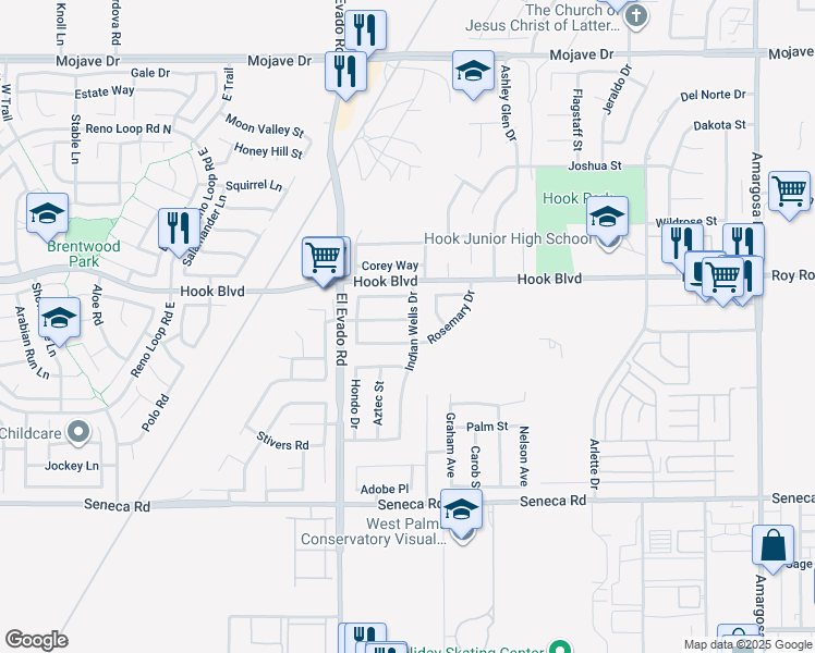 map of restaurants, bars, coffee shops, grocery stores, and more near 14619 Maverick Place in Victorville