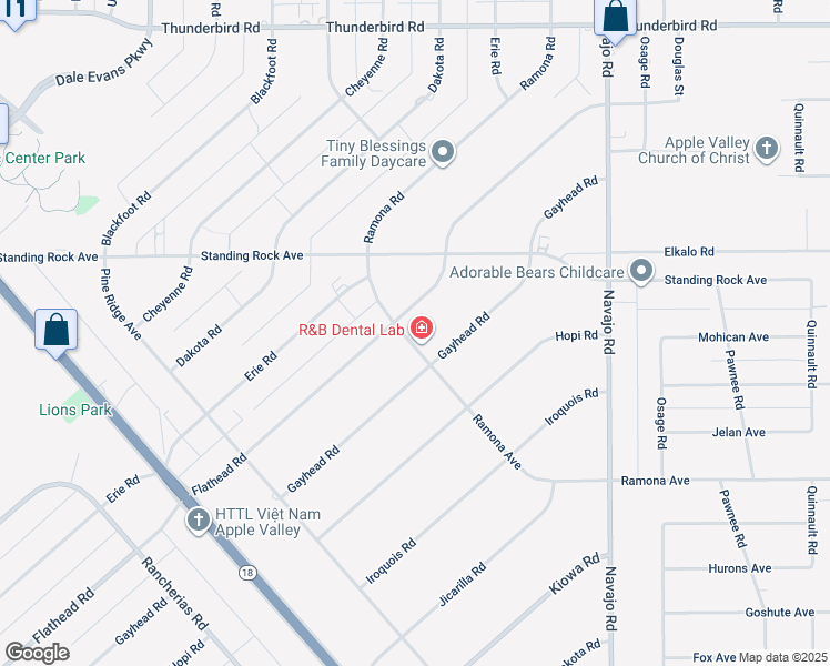 map of restaurants, bars, coffee shops, grocery stores, and more near 21350 Ramona Avenue in Apple Valley
