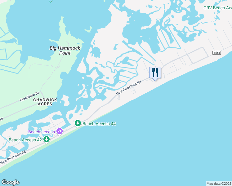 map of restaurants, bars, coffee shops, grocery stores, and more near 1867 New River Inlet Road in North Topsail Beach