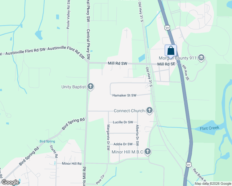 map of restaurants, bars, coffee shops, grocery stores, and more near 143 Hamaker Street Southwest in Decatur