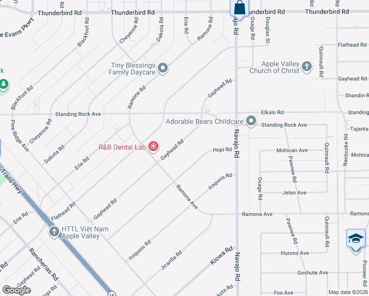 map of restaurants, bars, coffee shops, grocery stores, and more near 14765 Gayhead Road in Apple Valley
