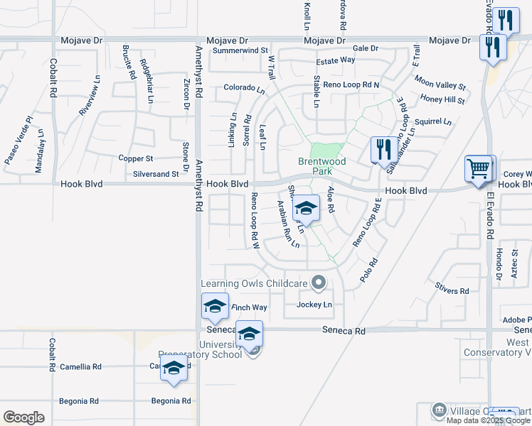 map of restaurants, bars, coffee shops, grocery stores, and more near 13879 Lippazan Court in Victorville