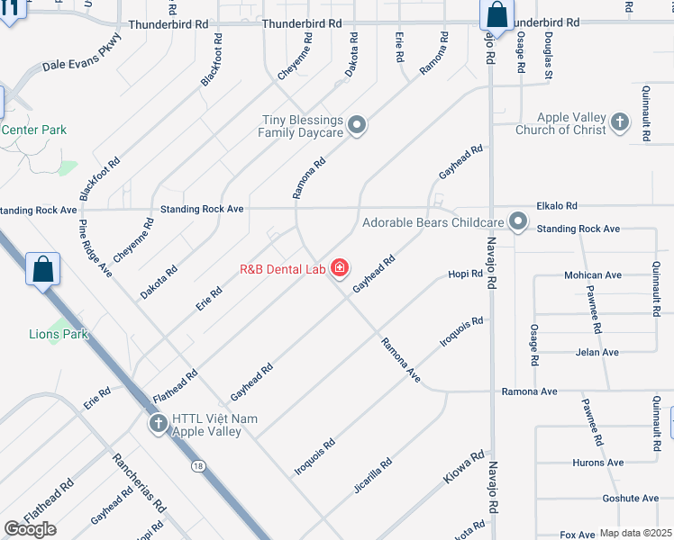 map of restaurants, bars, coffee shops, grocery stores, and more near 21350 Ramona Avenue in Apple Valley