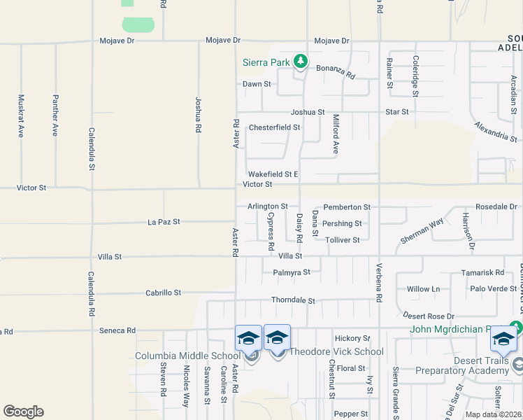 map of restaurants, bars, coffee shops, grocery stores, and more near 10548 Cascade Court in Adelanto