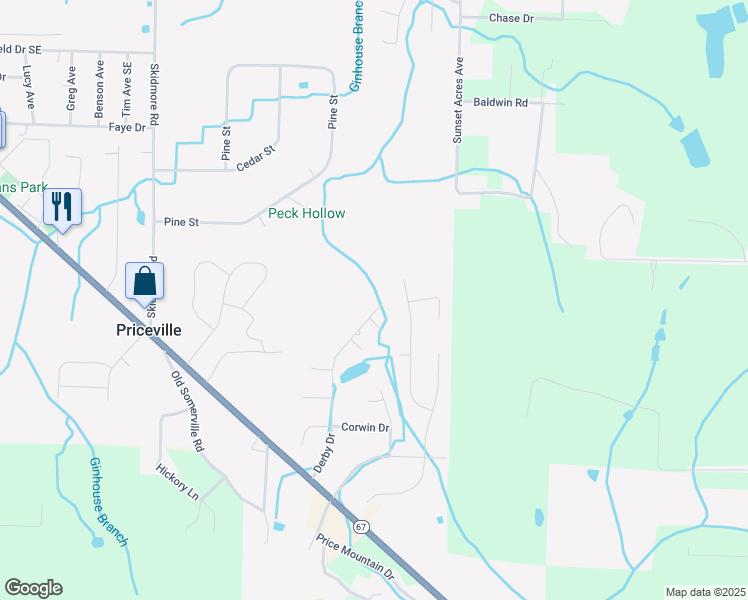 map of restaurants, bars, coffee shops, grocery stores, and more near 250 Derby Drive in Decatur