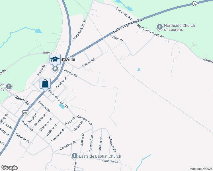 map of restaurants, bars, coffee shops, grocery stores, and more near 487 Setzler Road in Laurens