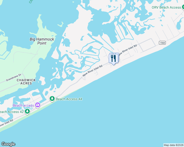 map of restaurants, bars, coffee shops, grocery stores, and more near 1896 New River Inlet Road in North Topsail Beach