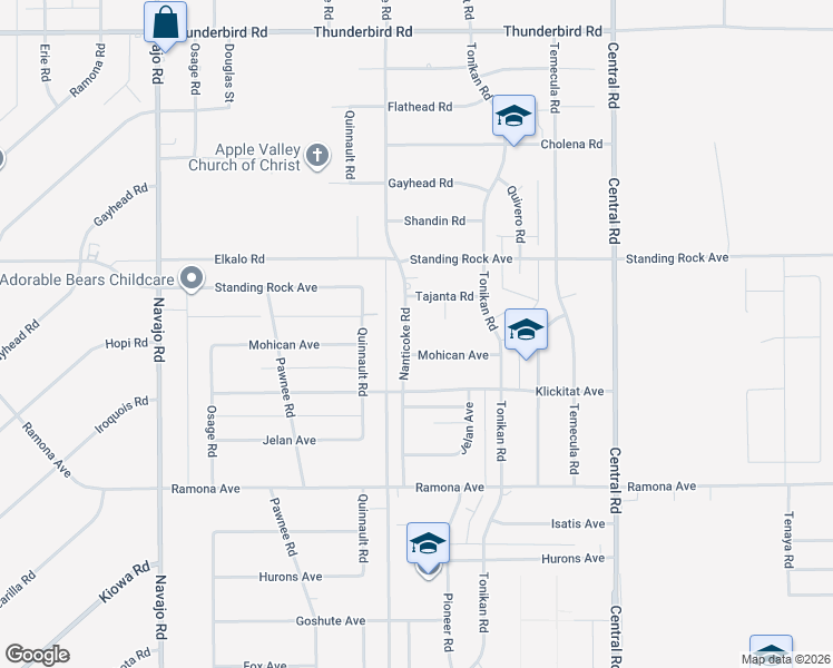 map of restaurants, bars, coffee shops, grocery stores, and more near 22182 Mohican Avenue in Apple Valley