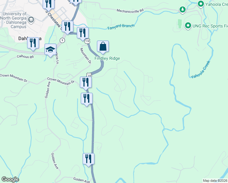 map of restaurants, bars, coffee shops, grocery stores, and more near 2-98 Aspen Court in Dahlonega