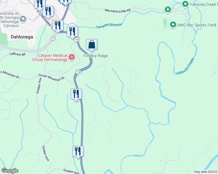 map of restaurants, bars, coffee shops, grocery stores, and more near 98 Aspen Court in Dahlonega