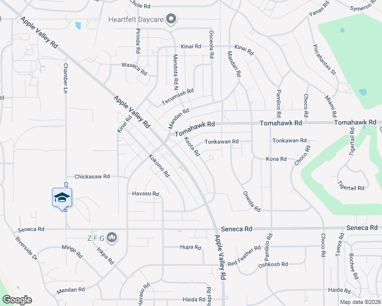 map of restaurants, bars, coffee shops, grocery stores, and more near 14765 Apple Valley Road in Apple Valley