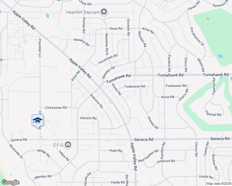 map of restaurants, bars, coffee shops, grocery stores, and more near 14765 Apple Valley Road in Apple Valley