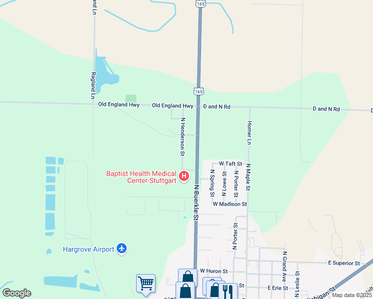 map of restaurants, bars, coffee shops, grocery stores, and more near 1818 North Henderson Street in Stuttgart