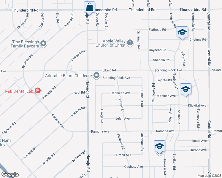 map of restaurants, bars, coffee shops, grocery stores, and more near 21827 Mohican Avenue in Apple Valley