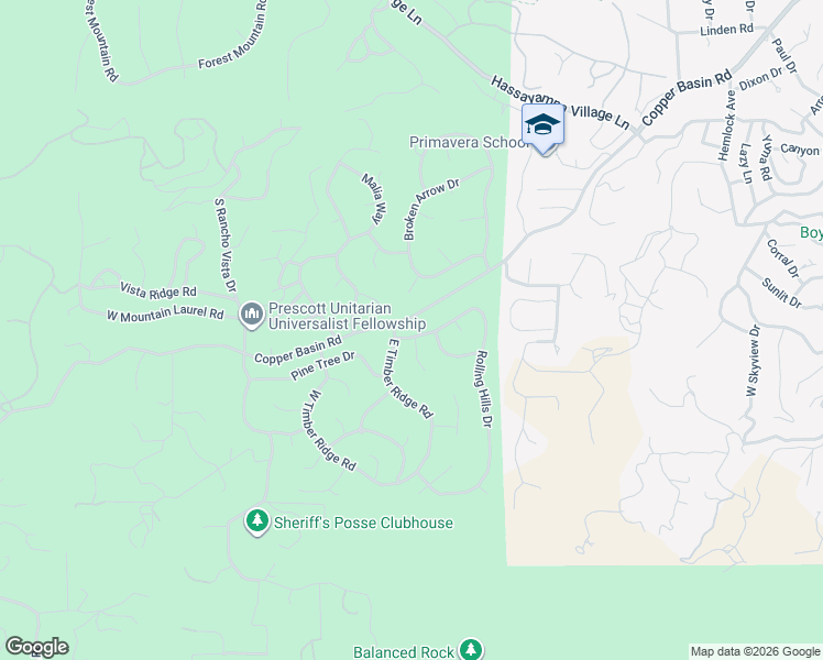 map of restaurants, bars, coffee shops, grocery stores, and more near 1103 East Timber Ridge Road in Prescott