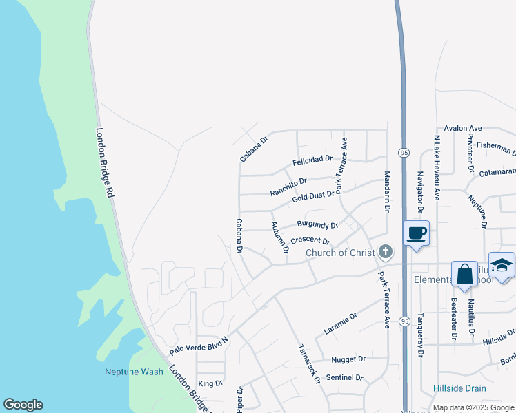 map of restaurants, bars, coffee shops, grocery stores, and more near 1836 Gold Dust Drive in Lake Havasu City
