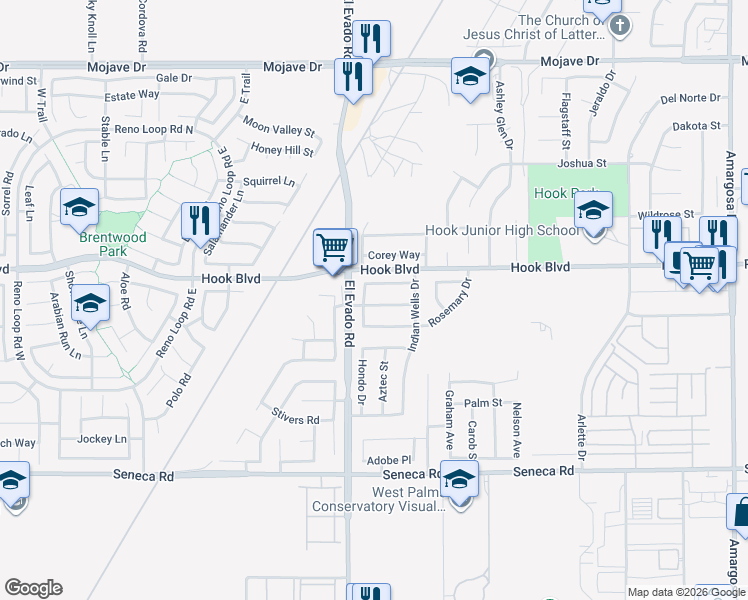 map of restaurants, bars, coffee shops, grocery stores, and more near 14550 Maverick Place in Victorville