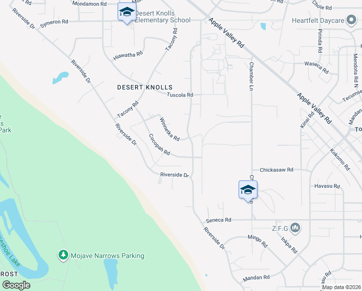 map of restaurants, bars, coffee shops, grocery stores, and more near 18396 Cocopah Road in Apple Valley