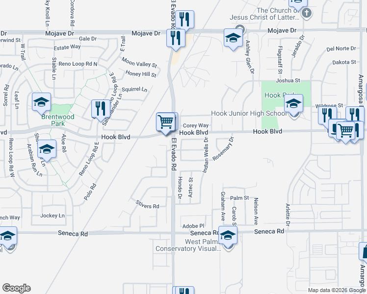 map of restaurants, bars, coffee shops, grocery stores, and more near 14800 Cheyenne Place in Victorville