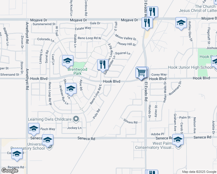 map of restaurants, bars, coffee shops, grocery stores, and more near 14243 Caballo Court in Victorville
