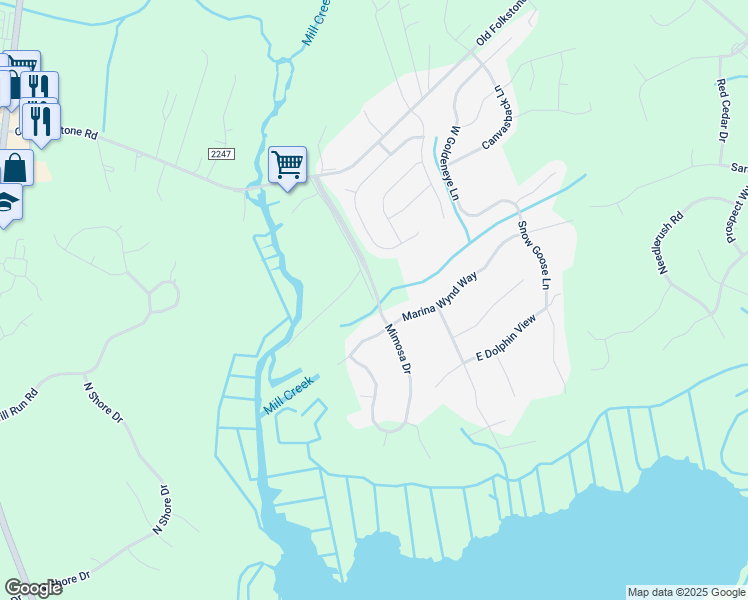 map of restaurants, bars, coffee shops, grocery stores, and more near Pine Hammock Rd in Sneads Ferry