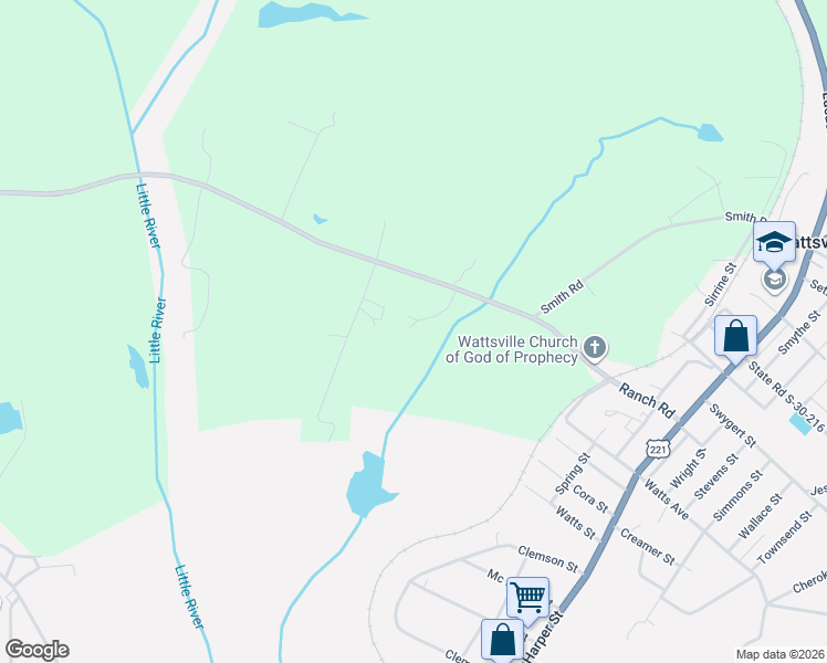 map of restaurants, bars, coffee shops, grocery stores, and more near 777 Ranch Road in Laurens