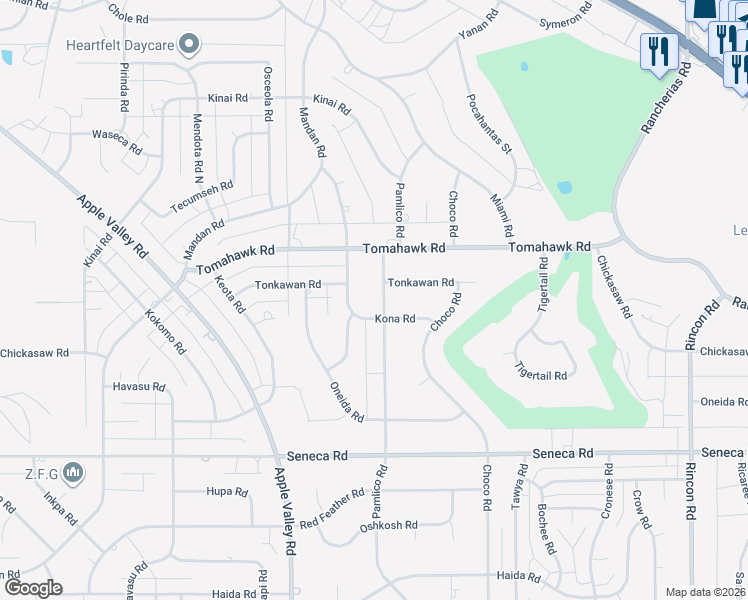 map of restaurants, bars, coffee shops, grocery stores, and more near 19530 Tonkawan Road in Apple Valley