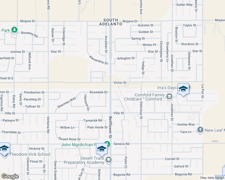 map of restaurants, bars, coffee shops, grocery stores, and more near 11334 Chantale Ct in Adelanto