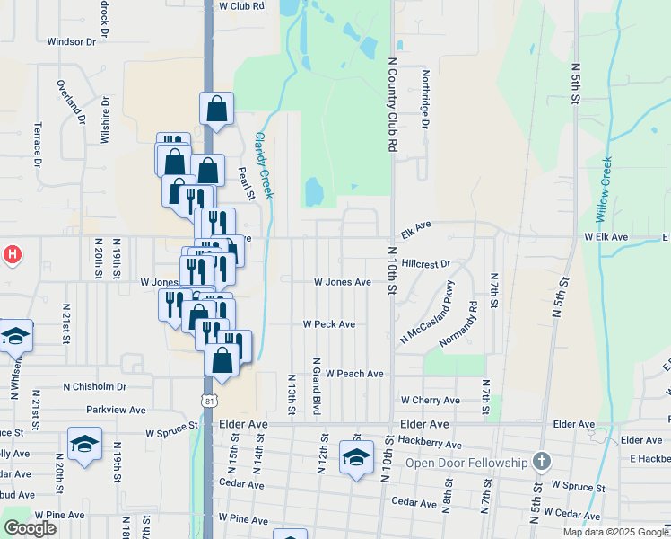 map of restaurants, bars, coffee shops, grocery stores, and more near 1414 North 12th Street in Duncan