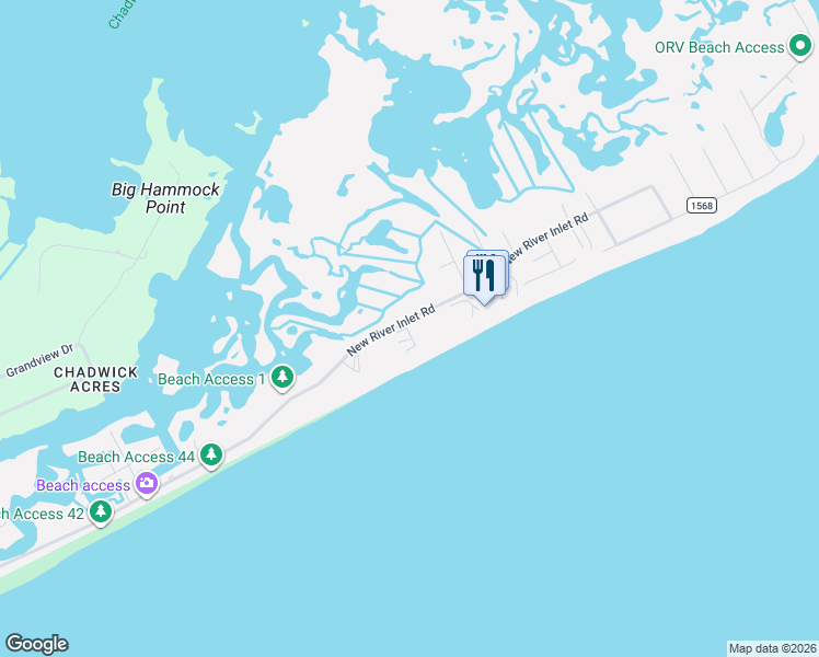 map of restaurants, bars, coffee shops, grocery stores, and more near 1951 New River Inlet Road in North Topsail Beach