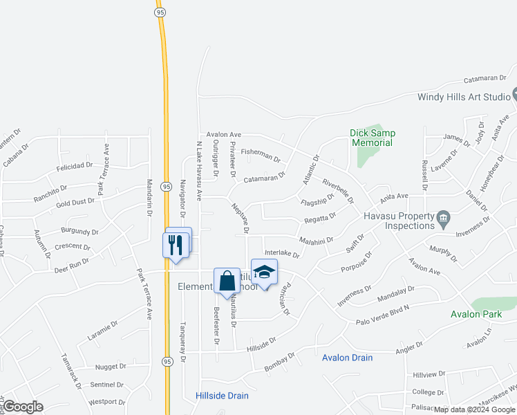 map of restaurants, bars, coffee shops, grocery stores, and more near 2212 Interceptor Drive in Lake Havasu City