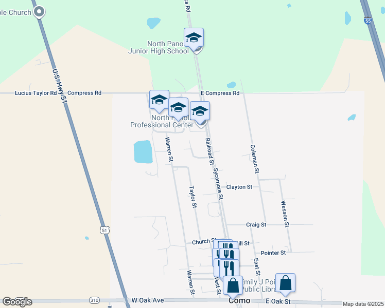 map of restaurants, bars, coffee shops, grocery stores, and more near North Street in Como