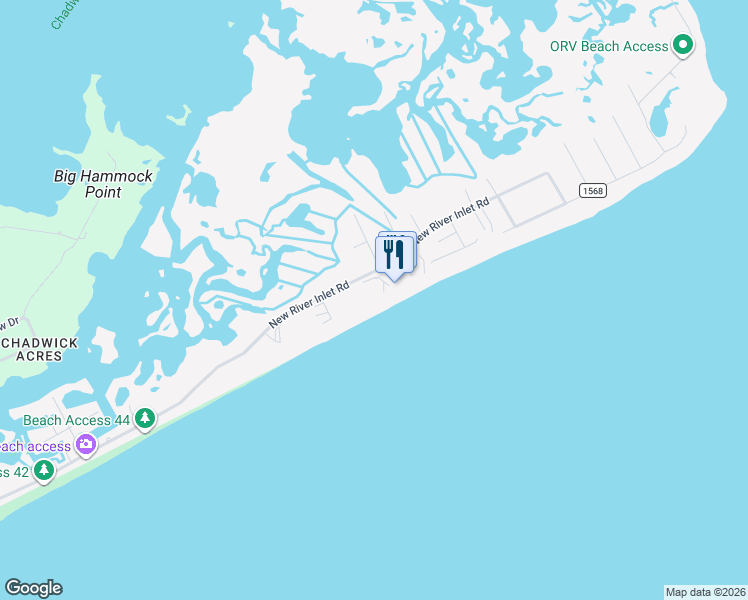 map of restaurants, bars, coffee shops, grocery stores, and more near 2000 New River Inlet Road in North Topsail Beach