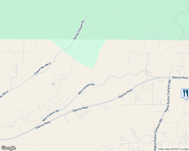 map of restaurants, bars, coffee shops, grocery stores, and more near Koontz Road in Agua Dulce