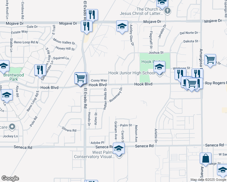 map of restaurants, bars, coffee shops, grocery stores, and more near 14861 Ann Drive in Victorville