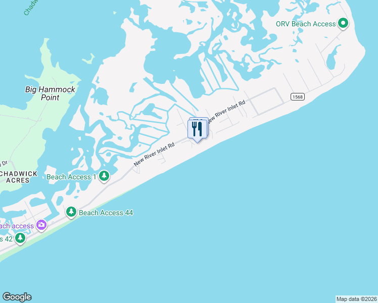 map of restaurants, bars, coffee shops, grocery stores, and more near 2000 New River Inlet Road in North Topsail Beach