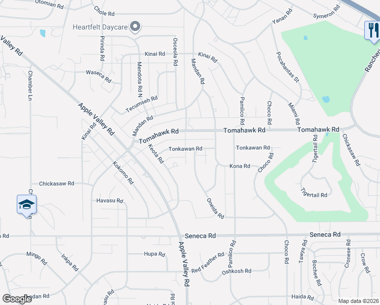map of restaurants, bars, coffee shops, grocery stores, and more near 19290 Tonkawan Road in Apple Valley