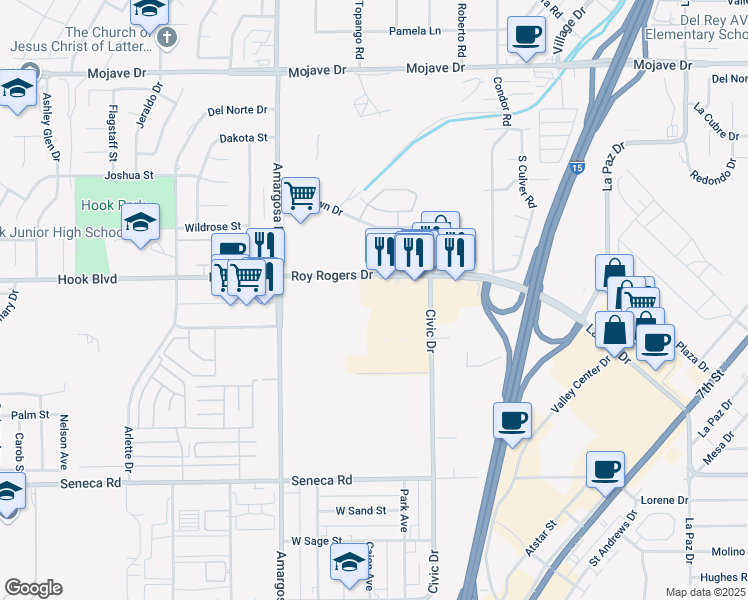 map of restaurants, bars, coffee shops, grocery stores, and more near in Victorville