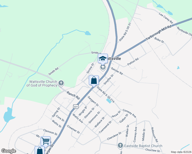 map of restaurants, bars, coffee shops, grocery stores, and more near 68 Lucas Avenue in Laurens