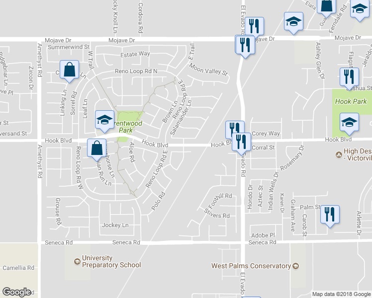 map of restaurants, bars, coffee shops, grocery stores, and more near 14268 Caballo Court in Victorville
