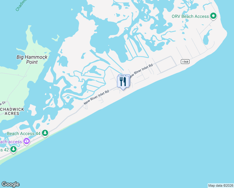 map of restaurants, bars, coffee shops, grocery stores, and more near 2000 New River Inlet Road in North Topsail Beach
