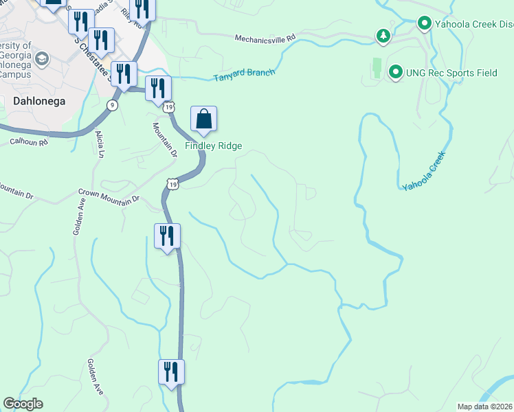 map of restaurants, bars, coffee shops, grocery stores, and more near 59 Rustin Ridge in Dahlonega