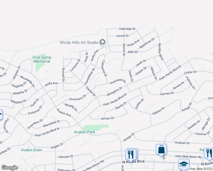 map of restaurants, bars, coffee shops, grocery stores, and more near 2684 Inverness Drive in Lake Havasu City