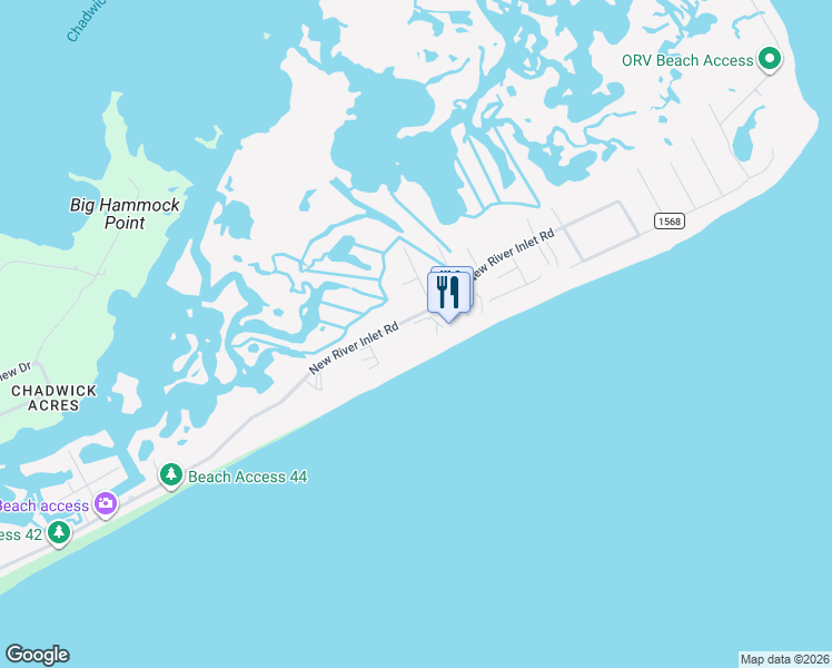 map of restaurants, bars, coffee shops, grocery stores, and more near 2000 New River Inlet Road in North Topsail Beach