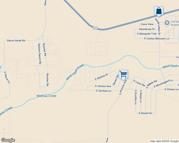 map of restaurants, bars, coffee shops, grocery stores, and more near 3132 South Terrace Lane in Camp Verde