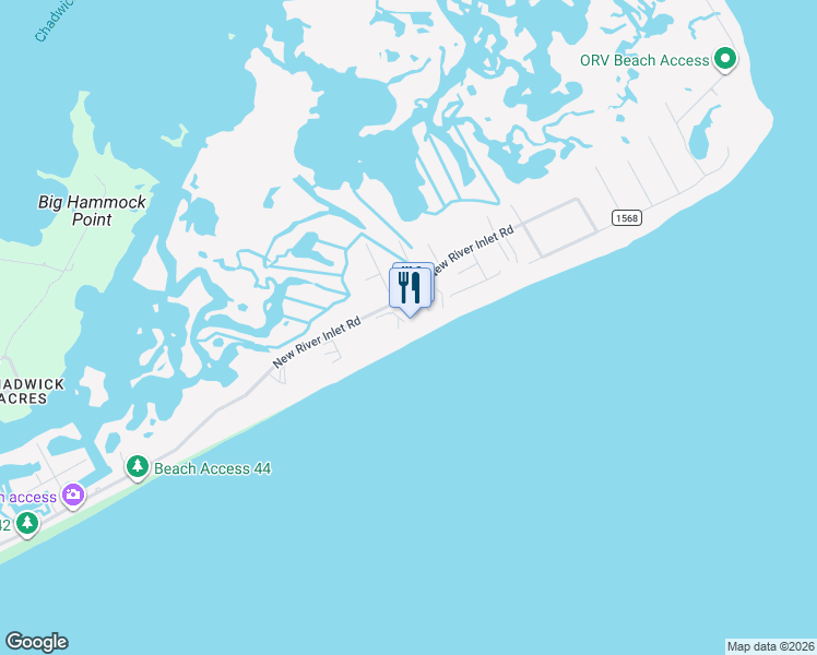 map of restaurants, bars, coffee shops, grocery stores, and more near 2000 New River Inlet Road in North Topsail Beach