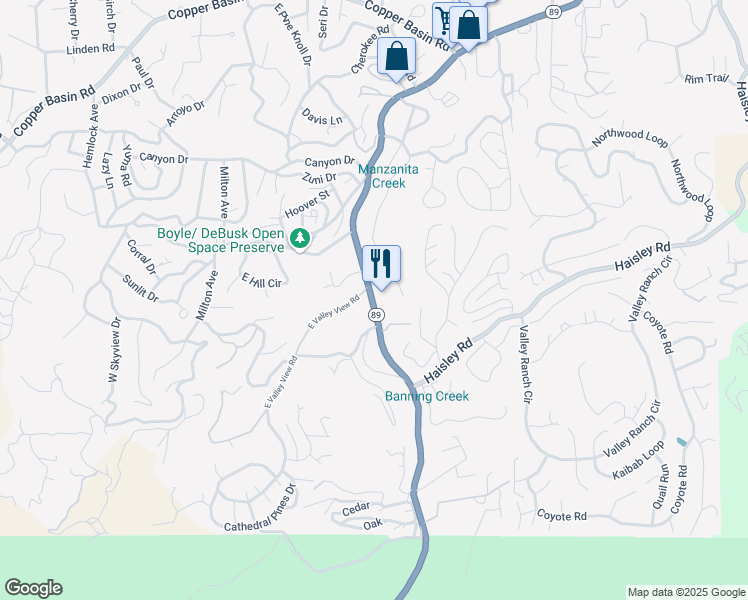 map of restaurants, bars, coffee shops, grocery stores, and more near 1245 White Spar Road in Prescott