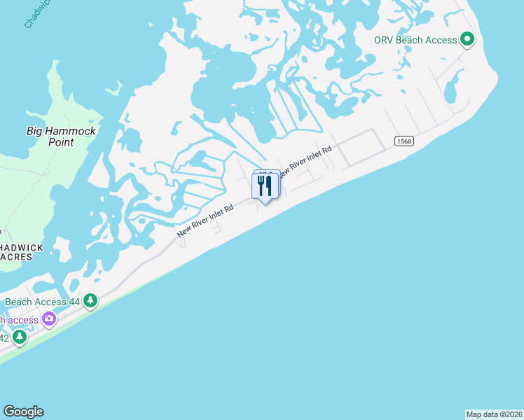 map of restaurants, bars, coffee shops, grocery stores, and more near 2000 New River Inlet Road in North Topsail Beach